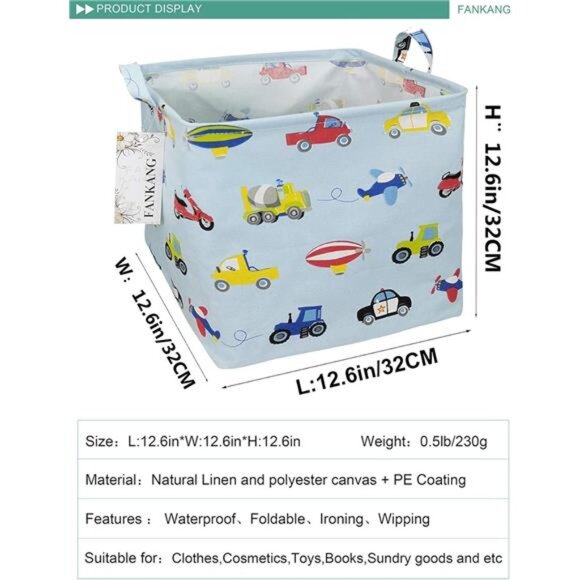 Square Nursery Hamper Storage Bins Canvas LaundryBasket Foldable with Waterproof - Picture 3 of 8